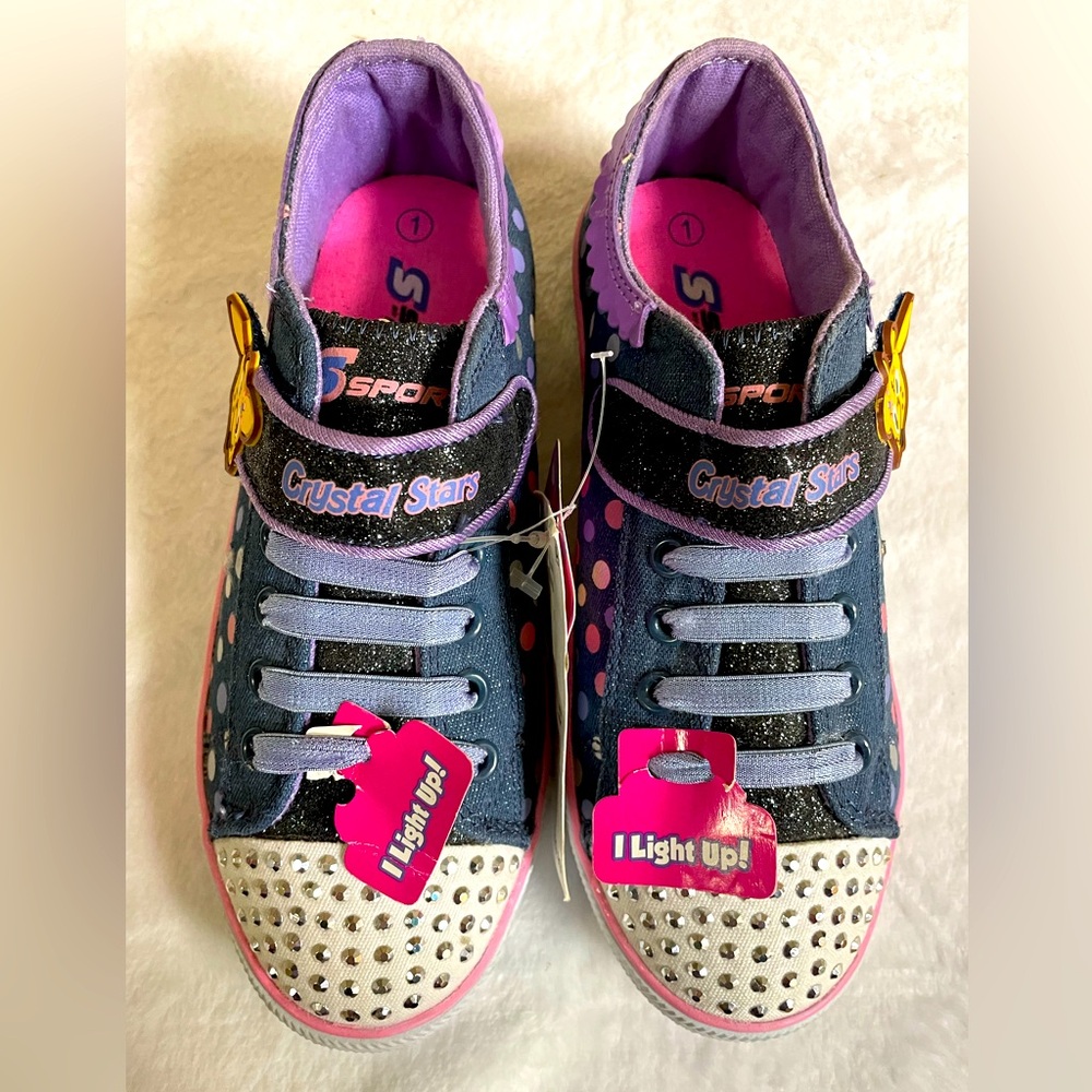 New girls Skechers Sport Light-Up Shoes Velcro sparkly slip on sneakers gym shoe